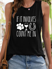 Paw & Letter Print Sleeveless Sports Vest Round Neck Casual Tops