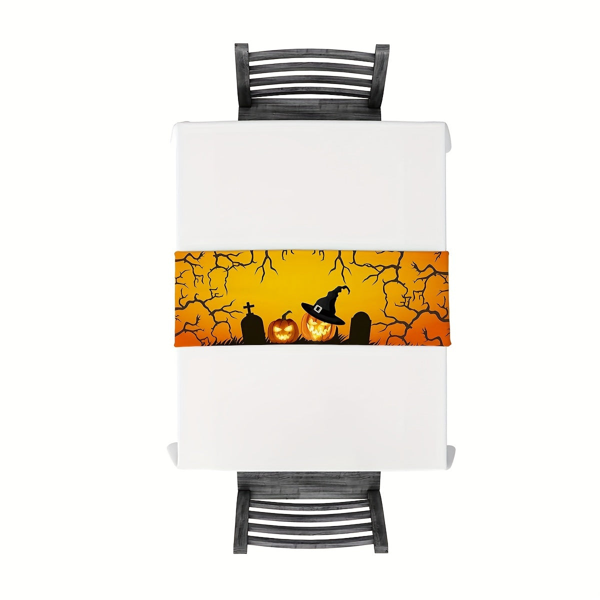 Halloween Evil Pumpkin Witch Hat Linen Table Runner