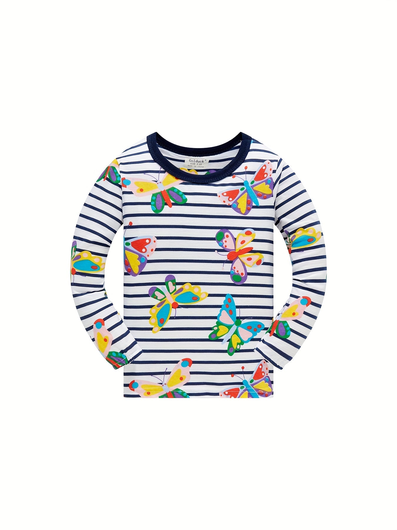 Girls Stripe Butterfly Print Pajamas Set
