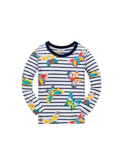 Girls Stripe Butterfly Print Pajamas Set