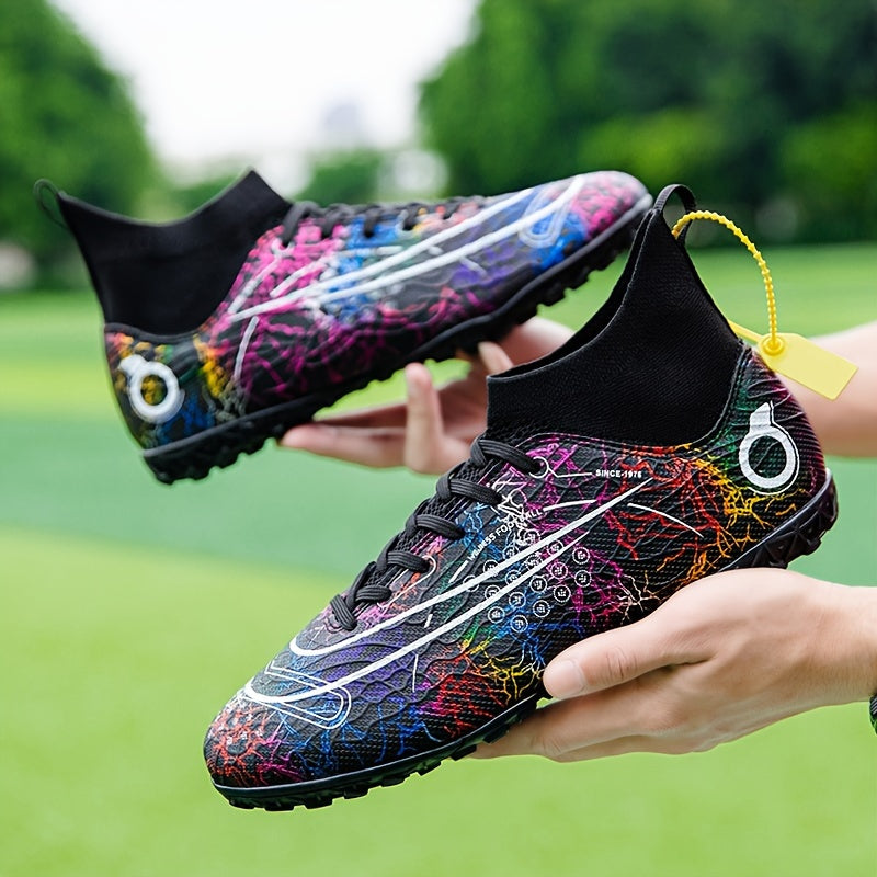 Boy's High Top Turf Football Boots Anti skid Lace Up TF Soccer Cleats