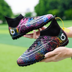 Boy's High Top Turf Football Boots Anti skid Lace Up TF Soccer Cleats