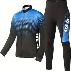 Men's Block Cycling Outfit Long Sleeve Zipper Mountain Road Bike Top & Leggings