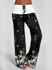 Floral Print Drawstring Wide Leg Pants