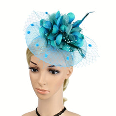 Green Mesh Flower Fascinator Hats With Veil Pillbox Hat Velvet Hair Clip