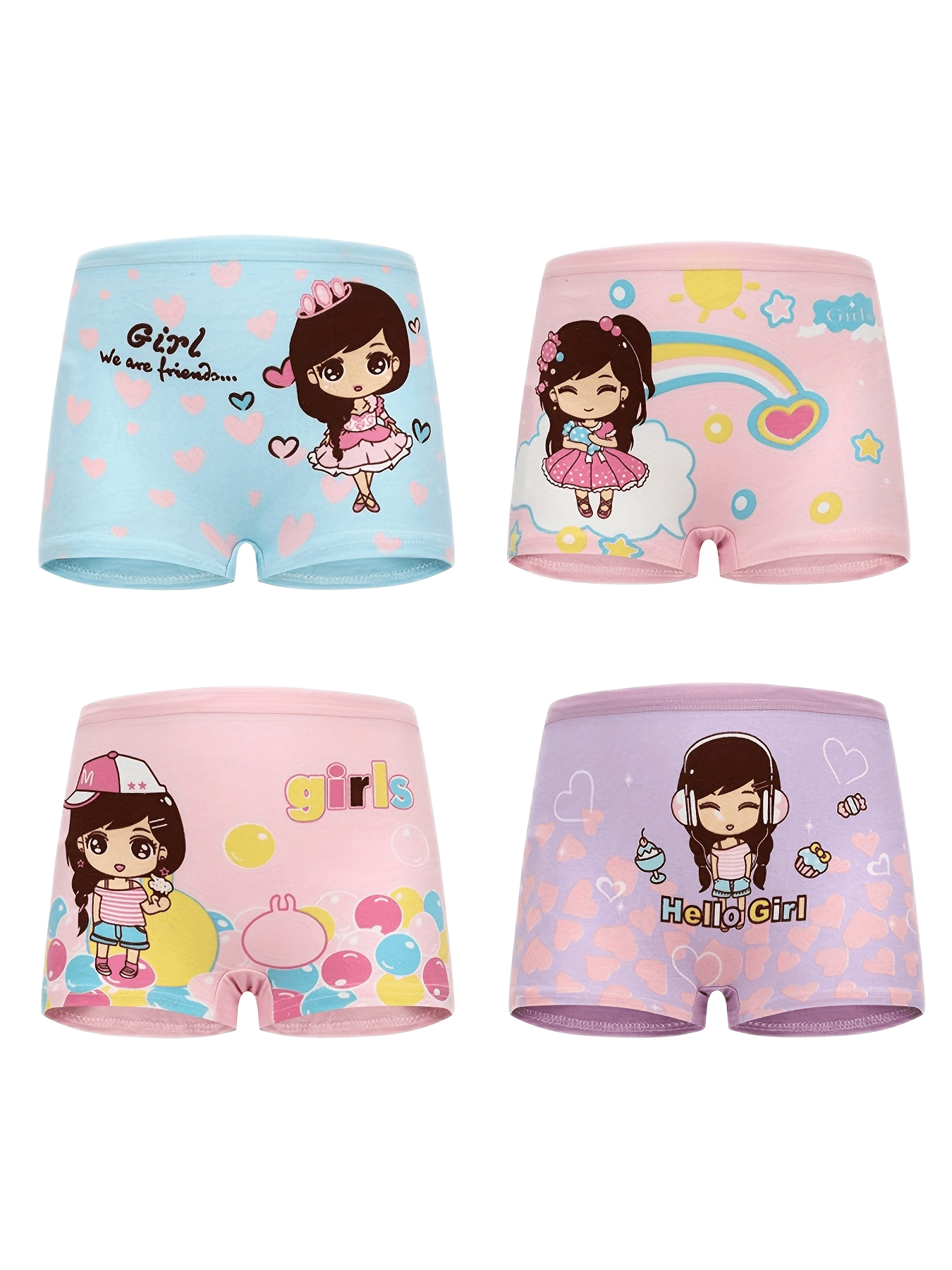 Girl's Princess Cartoon Graphic Shorts Knick Boxer Briefs Set
