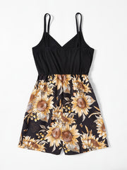 Toddler Girls Sunflower Graphic Cami Rompers Jumpsuits