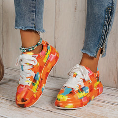 Women's Graffiti Pattern Sneakes Lace Up Outdoor Shoes Low Top