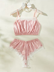 Lace Trim Pajama Set Sleeveless Cami Top & Shorts