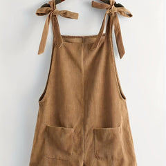 Corduroy Knot Strap Overall Jumpsuit Casual Pocket Overall Jumpsuit
