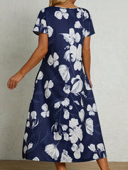 Floral Print Short Sleeve Midi Dress