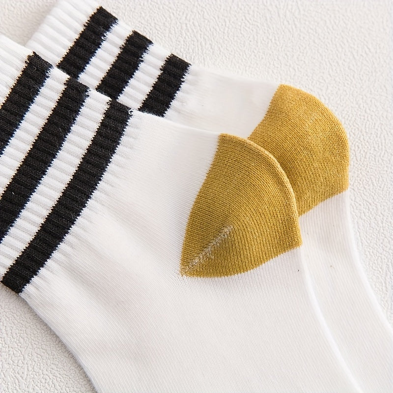 5 Pairs Striped Trim Sports Short Socks Women's Stockings