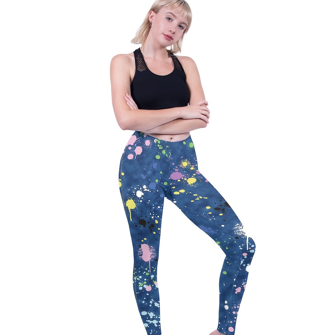Graffiti Print High Waist Leggings - Stylish Skinny Leggings