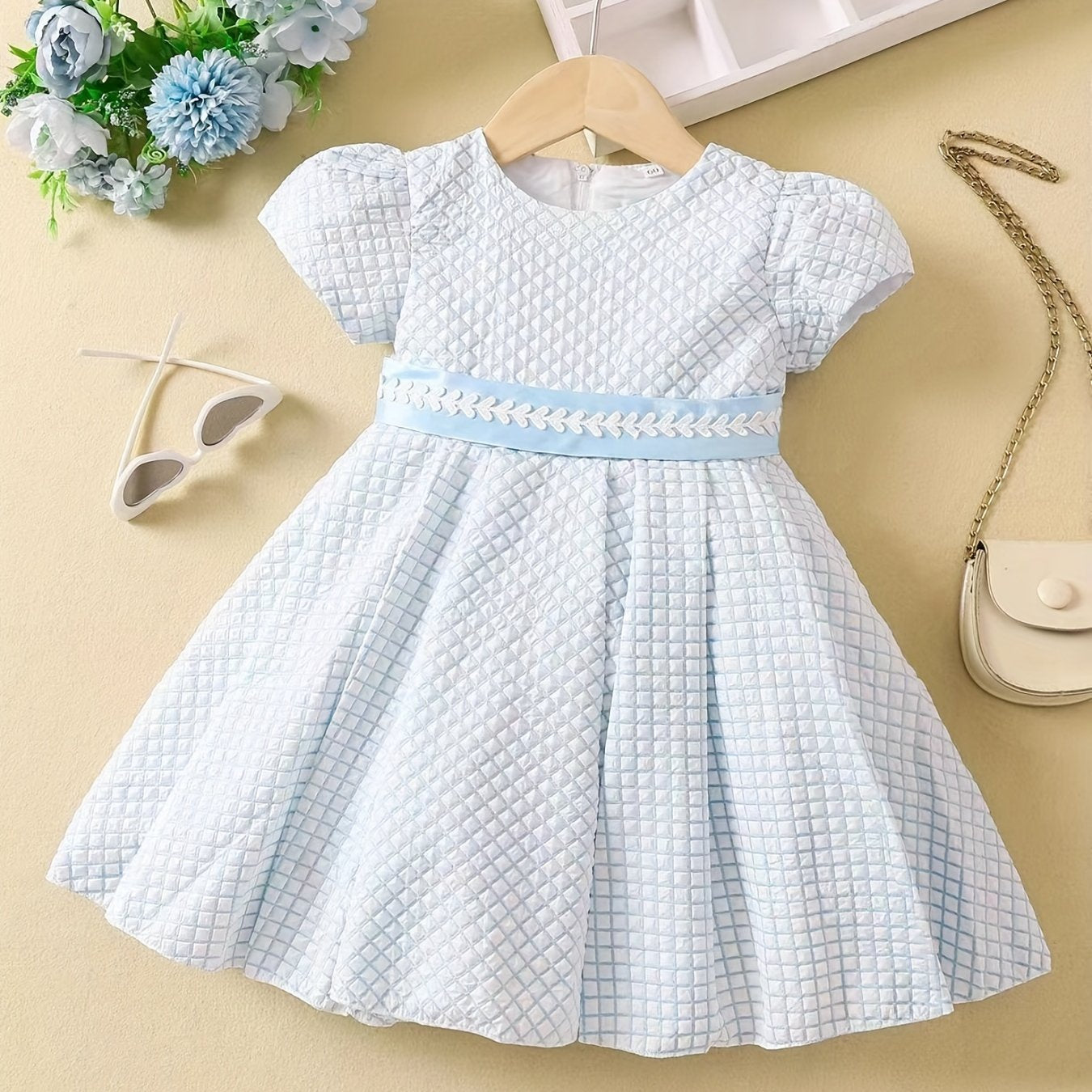 Flutter Sleeve Zip Up Belted Puffy Dress Toddler Baby Girls