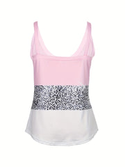 Leopard Print Cami Top V Neck Spaghetti Strap Summer Casual