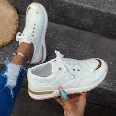 Women's Quilted Pattern Sneakers Lace Up Low Round Toe Lightweight Shoes