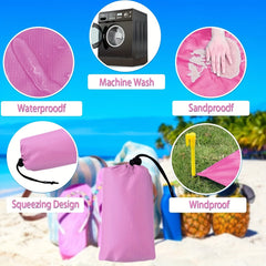 Waterproof Sandproof Beach Blanket Large Size with 4 Nails & Storage Bag