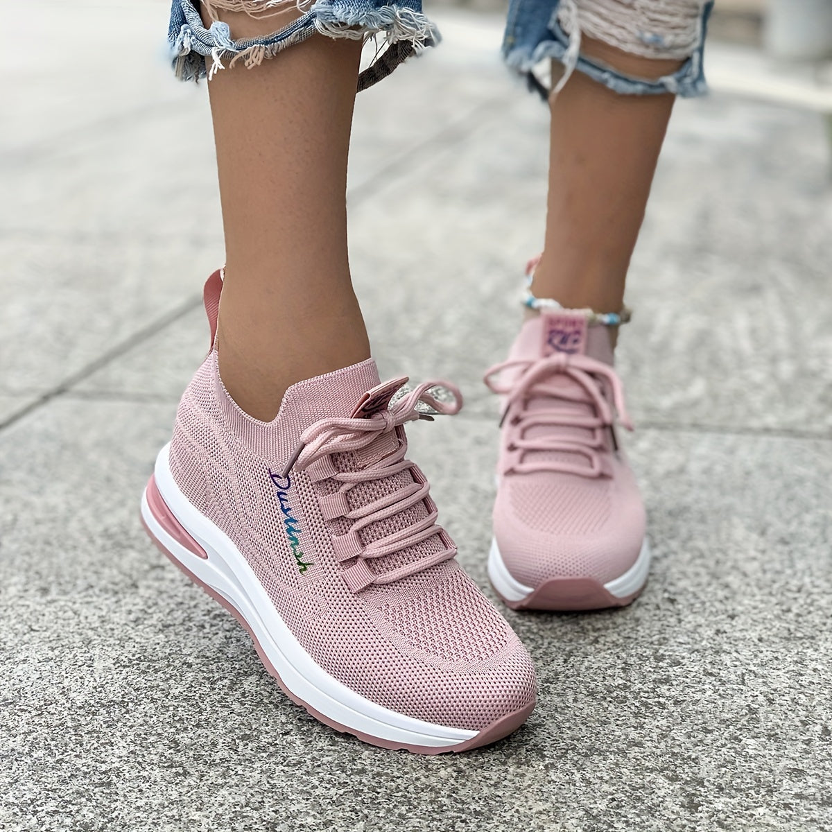 Women's Breathable Woven Sneakers Casual Platform Shoes