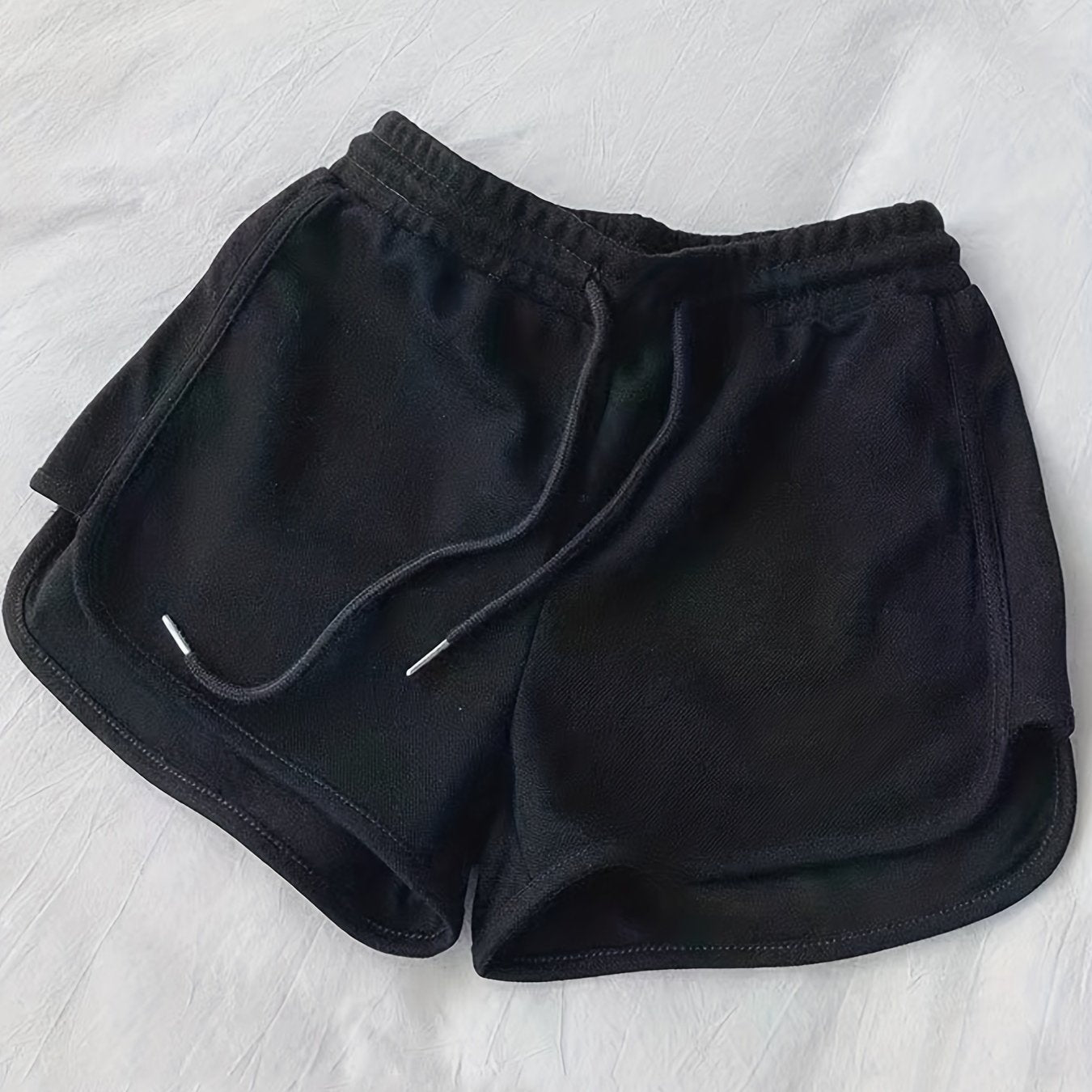Sporty Shorts Women's Plus Solid Elastic Drawstring High Rise