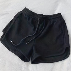 Sporty Shorts Women's Plus Solid Elastic Drawstring High Rise