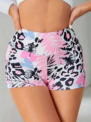 Women's Tropical High Elastic Yoga Shorts with Pocket