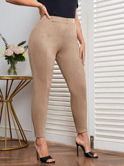 Solid High Waist Leggings with Seam Detail