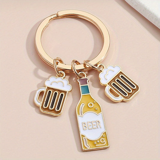 Cartoon Beer Keychain Creative Key Ring Purse Bag Backpack Car Charm