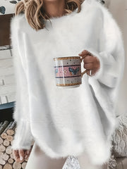 Women's Plus Solid Fluffy Round Neck Sweater