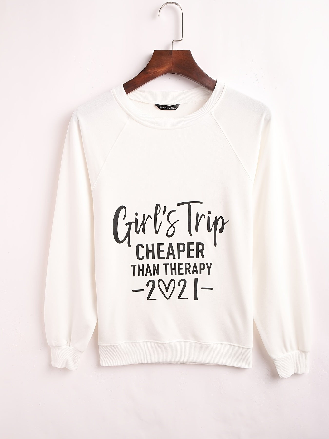 Letter & Number Print Pullover Crew Neck Sweatshirt