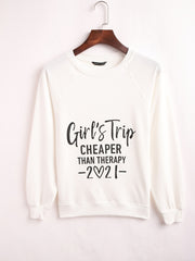 Letter & Number Print Pullover Crew Neck Sweatshirt