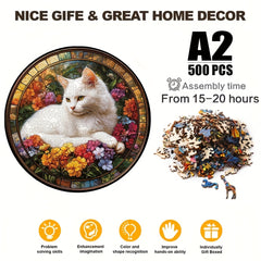 500pcs A2 Wooden Jigsaw Puzzle Cat in Garden High Difficulty