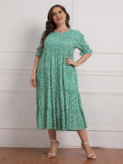 Floral Print Plus Size Maxi Dress Round Neck Long Dress