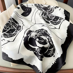 Camellia Print Silk Shawl Square Scarf