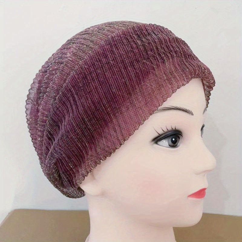 Mesh Turban Cap Elastic Head Wrap Solid Beanie Women Ramadan Bonnet