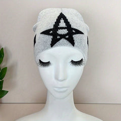 Pentagram Jacquard Gray Beanie Soft Unisex Warm Knit Hat