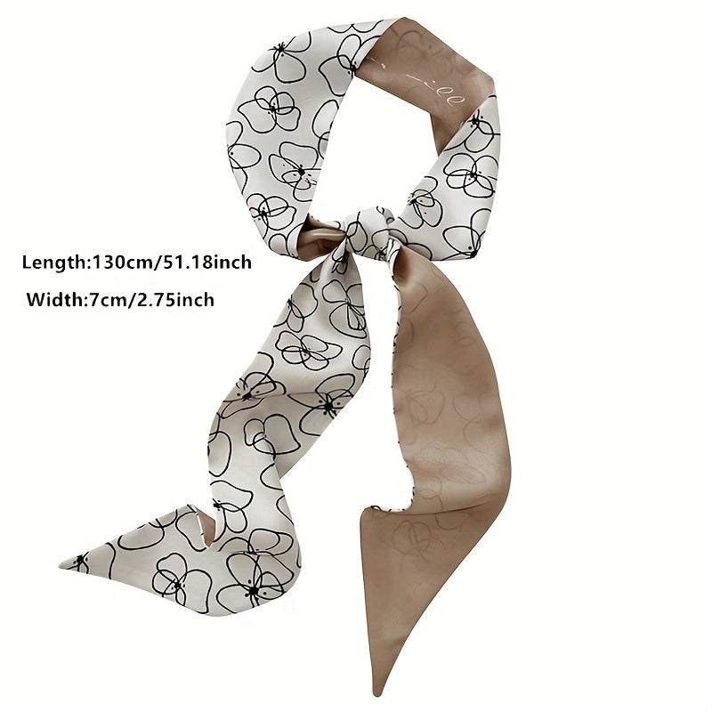 Floral Pattern Neckerchief Casual Ribbon Skinny Scarf