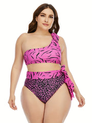 Women's Plus Crinkle Print Tie Shoulder Tankini Set