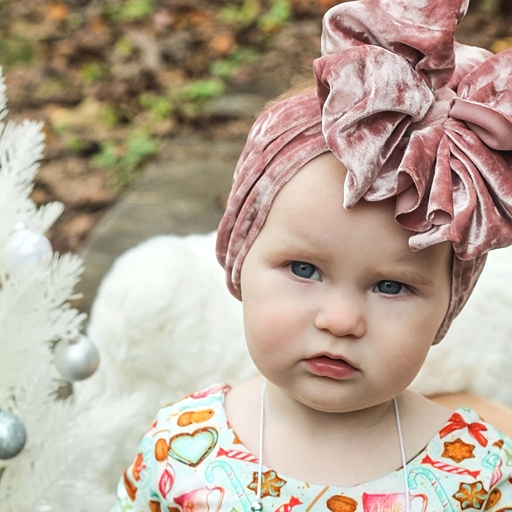 Velvet Bow Cap for Baby Girls - Holiday Party Photography Props