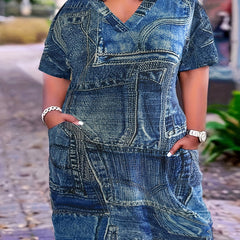 Rhinestone Letter V Neck Dress
