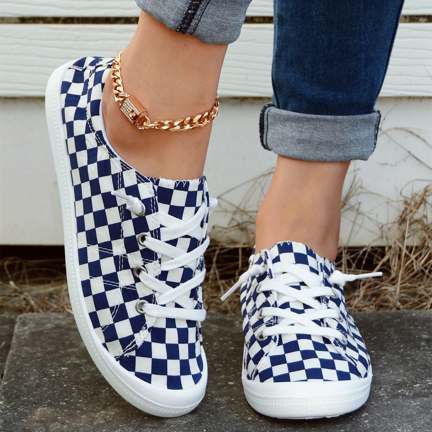 Women's Checkerboard Canvas Slip-On Shoes