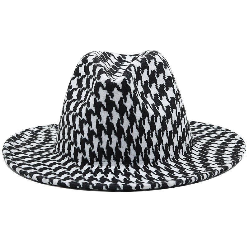 Men's Wide Brim Houndstooth Fedora Sun Hat for Outdoors