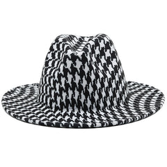 Men's Wide Brim Houndstooth Fedora Sun Hat for Outdoors