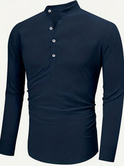 Men's Casual Stand Collar Long Sleeve Shirt