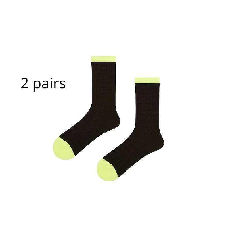 Colorblock Crew Socks, Breathable Mid Tube Stockings