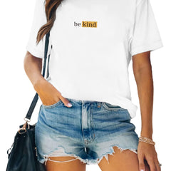 Be Kind Print Fashionable T-shirts Crew Neck Casual Tops Women's Tee