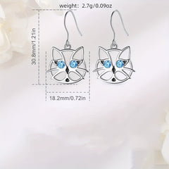 925 Sterling Silver Cat Earrings For Girls Cat Dangle Jewelry