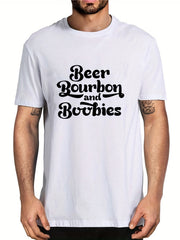 Men's Beer & Bourbon Print T shirt Casual Slightly Stretch Breathable Tee