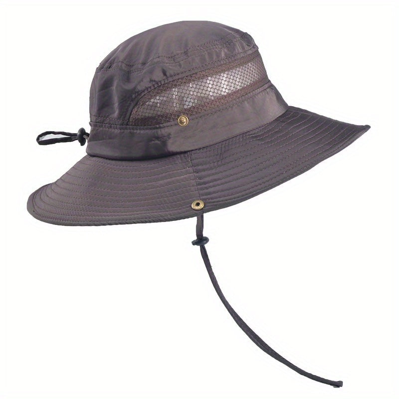 Mesh Top Bucket Hat Chin Strap Outdoor Summer Hiking Trekking Mountaineering