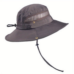 Mesh Top Bucket Hat Chin Strap Outdoor Summer Hiking Trekking Mountaineering