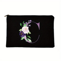 Letter & Flower Pattern Cosmetic Bag Portable Zipper Makeup Bag